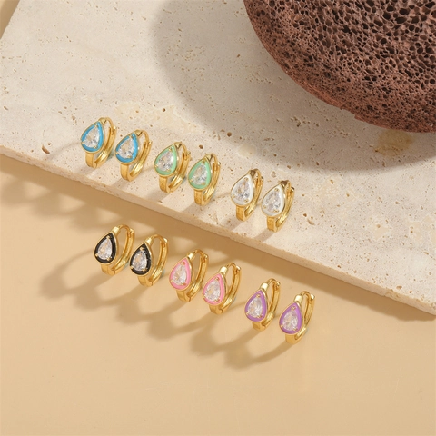 Vintage Copper Waterdrop Zirconia Enamel Stud Earrings For Women Elegant Minimalist Style Fashion Jewelry Earrings