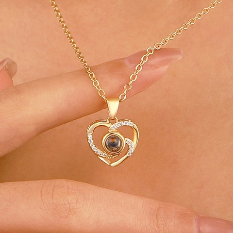 Copper Zirconia Heart Shape Projection Necklace I Love You Message Pendant Jewelry For Women Romantic Fashion Gift