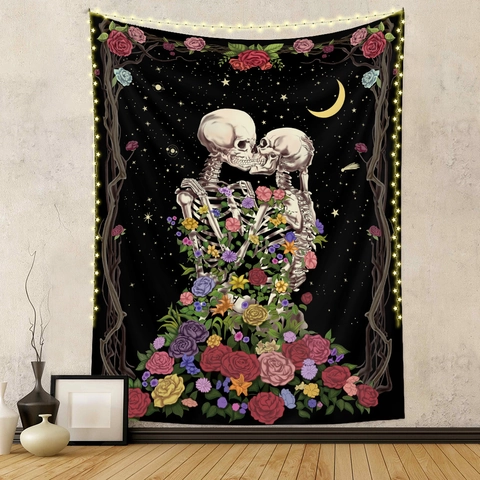 Tenture Murale Bohème Tapisserie Polyester Phase De Lune Arbre De Vie Crâne Champignon Art Mystique Chambre