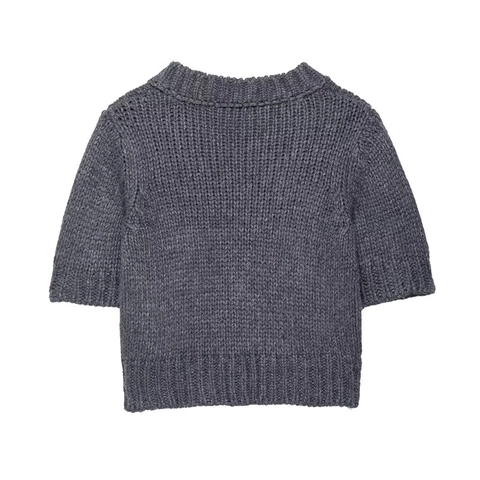 Women Short Sleeve Knit Sweater Solid Color Chunky Knit Top Casual Round Neck Acrylic Polyester Blend