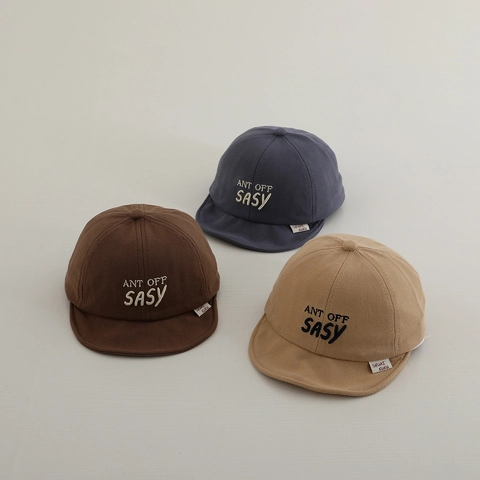 Baby Soft Brim Baseball Cap Cotton Blend Letter Embroidery Adjustable Short Peaked Hat For Toddlers