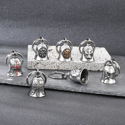 Portachiavi A Campanello Acciaio Inossidabile Retro Vichingo Bussola Croce Punk Gotico Gioielli Per Uomini Motociclista