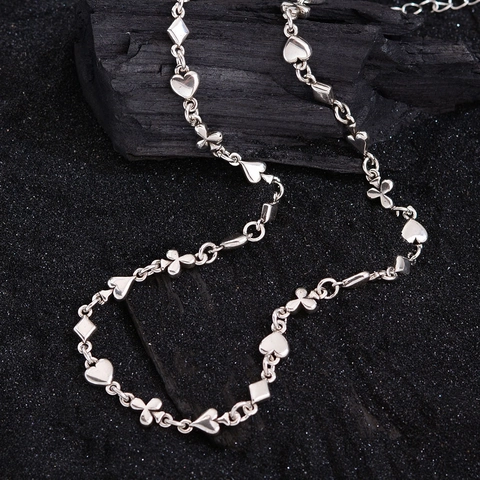 Collier En Cuivre Plaqué Argent Breloques Trèfle Cœur Et Carreau Bijou Minimaliste Chic Pour Femme