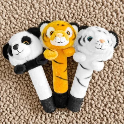 Soft Plush Animal Head Hand Rattle Stick Toys For Baby Infants Toddlers Gripping Panda Tiger Shape Comforting Toddler Toy