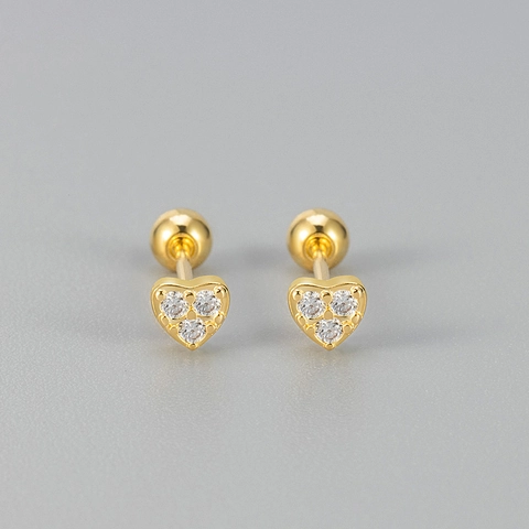 Heart Stud Earrings Copper Micro Zirconia Inlaid With Silver Earring Post Screw Ball Back Minimalist Jewelry For Women