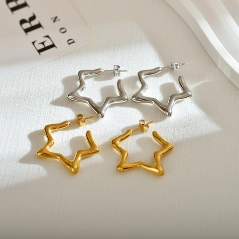 Edelstahl Ohrringe Unregelmäßige Wellen Lava Textur Stern Kreis Hoop Minimalistische Punk Schmuck Für Frauen
