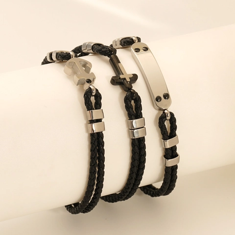 Bracciale Da Uomo In Pelle Intrecciata Con Ciondolo A Croce Ancora Bussola In Acciaio Inossidabile Gioielli Stile Punk Nautico Retrò