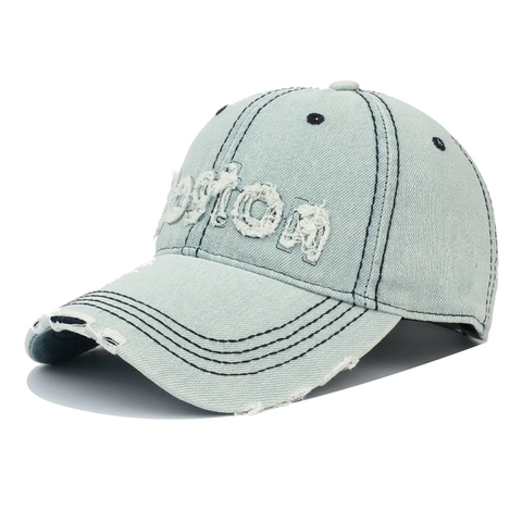Berretto Da Baseball In Denim Distressed Ricamo Boston Cotone Lavato Stile Retro Cappello Regolabile Unisex