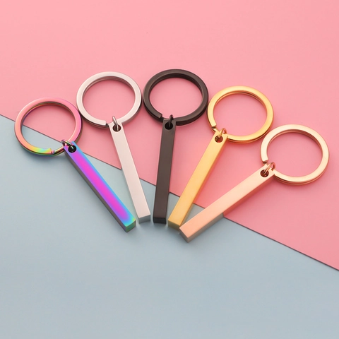 Portachiavi A Barra Rettangolare In Acciaio Inossidabile 304 Lucidato A Specchio Ciondolo A Pilastro 3D Minimalista Regalo