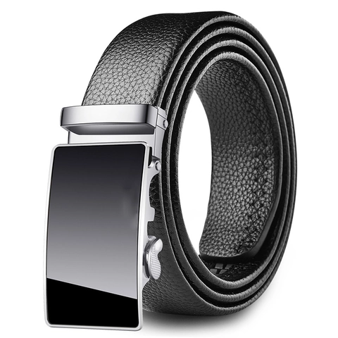 Cinturón de Hebilla Automática Casual para Hombres de Cuero PU Cinturón de Trinquete Con Hebilla de Metal