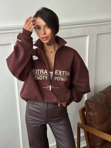 Sweat-Shirt Femme À Demi-Zip Mélange De Coton Vintage American Streetwear Pull Oversize Imprimé Lettres