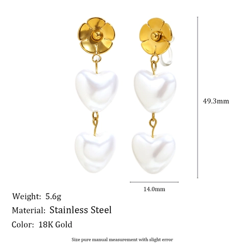 Pendientes De Clip Acero Inoxidable Chapado En Oro 18K Circonita Perla Artificial Geométrico Floral Corazón No Perforado Mujeres