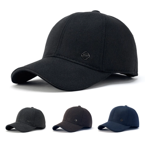 Herren Baseballkappe Warm Herbst Winter Outdoor Freizeit Sport Metalletikett Gebogene Krempe Verstellbarer Polyester Hut
