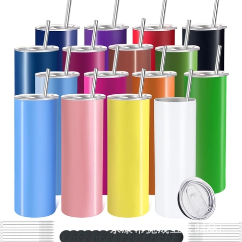 Double Wall Vacuum Insulated Tumbler 304 Stainless Steel Slender Straight Travel Cup With Lid And Straw For Cold Hot Drinks