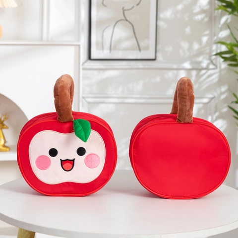 Borsa Cosmetica A Forma Di Mela Peluche Rosso Espressione Cartoon Grande Capacità Astuccio Trucco Viaggio Borsa A Mano Zip