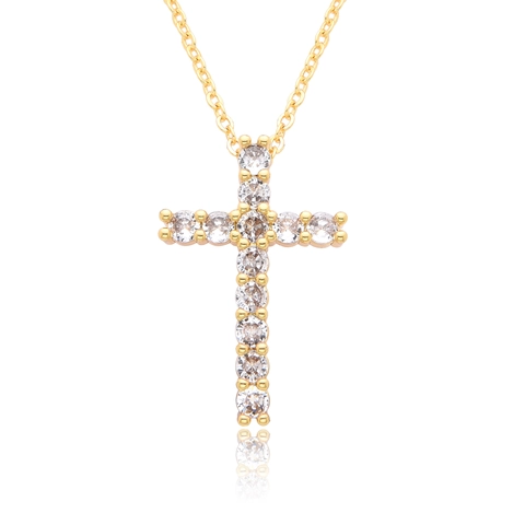 Fashion Copper Rhinestone Cross Pendant Necklace For Women European American Style Gold Plated Religious Choker Jewelry Gift