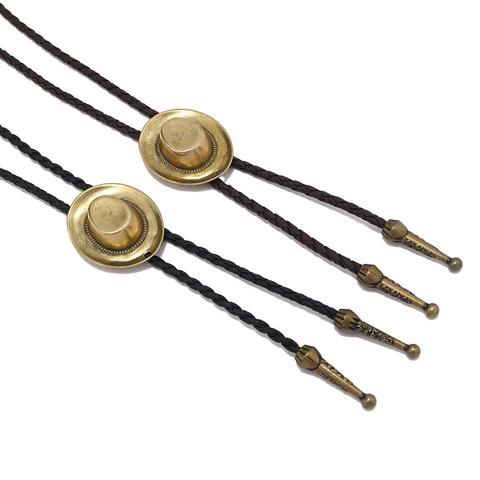 Cravate Bolo Chapeau De Cow-Boy Western Vintage Pendentif En Alliage De Zinc Cordon En Cuir Tressé Pour Hommes Femmes