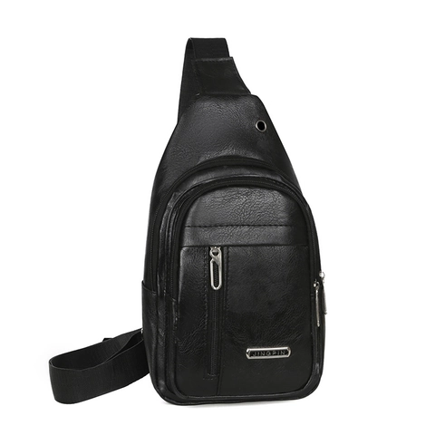 Herren Brusttasche Wasserdichte PU Leder Multi Reißverschluss Crossbody Umhängetasche Mit Kopfhöreranschluss Business Casual Reisen