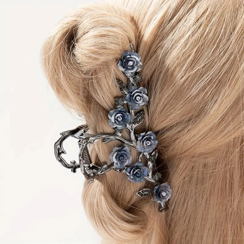 Pinza Per Capelli Grande Camelia Rosa Lega Smalto Fiore Strass Fermaglio Per Capelli Elegante Acconciatura Francese Accessori Per Capelli Donna