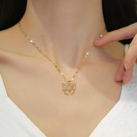 Vlinder Ketting En Oorbellen Titanium Staal Koper Verguld Zirkonia Zilveren Oorbellen Voor Dames