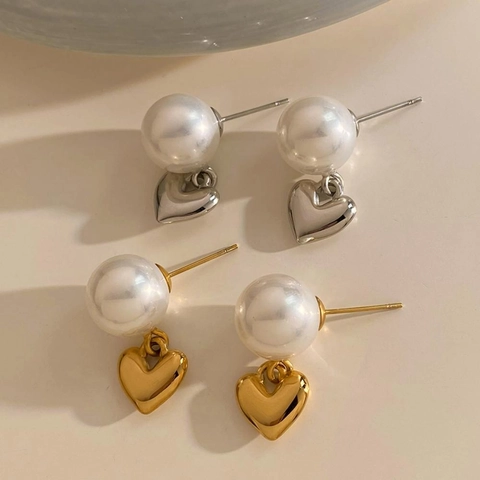 Heart Pendant Pearl Earrings For Women Hot Sale Unique Niche Stainless Steel Earrings