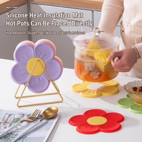 Set De Table En Silicone Résistant À La Chaleur En Forme De Fleur Dessous De Verre Sakura Antidérapant Épais Support De Casserole