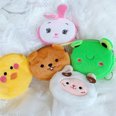 Monedero De Peluche De Animales Mini Bolsa De Almacenamiento Con Forma De Animal De Dibujos Animados Con Cremallera Y Llavero Estilo Kawaii