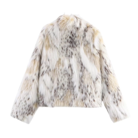 Damen Kunstpelz Jacke Leopard Gefleckt Stehkragen Kurz Warm Wintermantel Lässig Mode Weich Oberbekleidung
