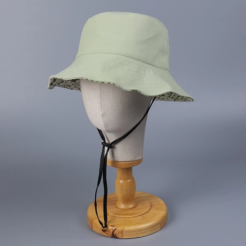 Reversible Bucket Hat Polyester Floral Print Foldable Sunshade Summer Sun Hat With Detachable Windproof Cord Wide Brim