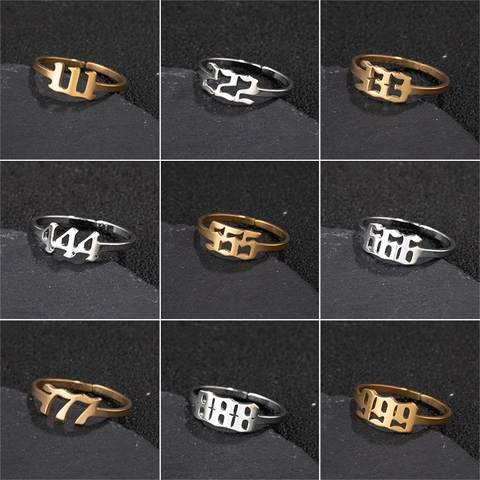 Gothische Engelsnummer Ringe Edelstahl Verstellbar Offen Altenglisch Mode Metall Schmuck Für Frauen Männer