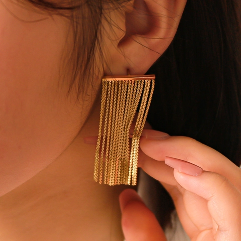 Quasten-Ohrhänger Für Damen Edelstahl Lange Kette 18K Vergoldet Luxuriöser Glänzender Schmuck