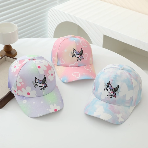 Kinder Honkbalpet Polyester Eenhoorn Borduurwerk Gradiënt Tie Dye Cartoon Zonbescherming Meisjes Outdoor Pet