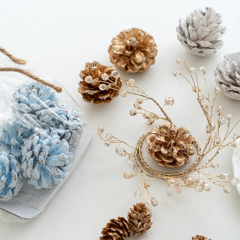 Pommes De Pin Décoratives De Noël Naturelles Peintes Paillettes Pour Bricolage Fête Décor Maison Multi Couleur