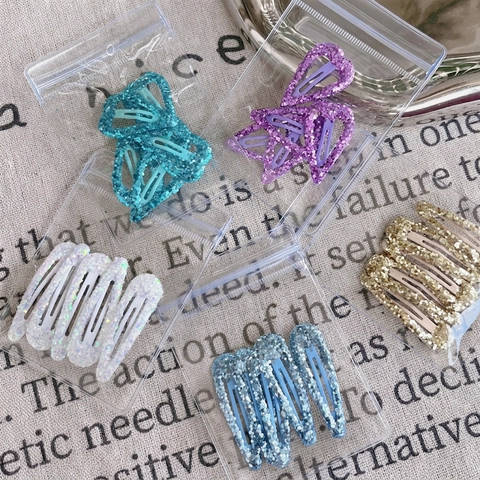 Barrettes À Cheveux Colorées À Paillettes En Alliage Pailleté Forme Goutte D'eau Et Cœur Coiffure Douce Pour Filles