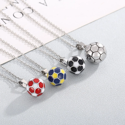 Collier Pendentif Ballon De Football En Acier Inoxydable Émail Style Sport Bijoux De Football 3D Pour Fans Cadeau Mode