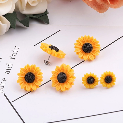Sunflower Stud Earrings Resin Floral Jewelry With Metal Earring Post Fresh Cute Flower Accessories For Women Girls