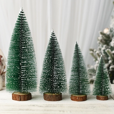 Mini Albero Di Natale Decorazione Da Tavolo Pino Artificiale Con Base In Legno Effetto Neve Ornamento Festivo Casa