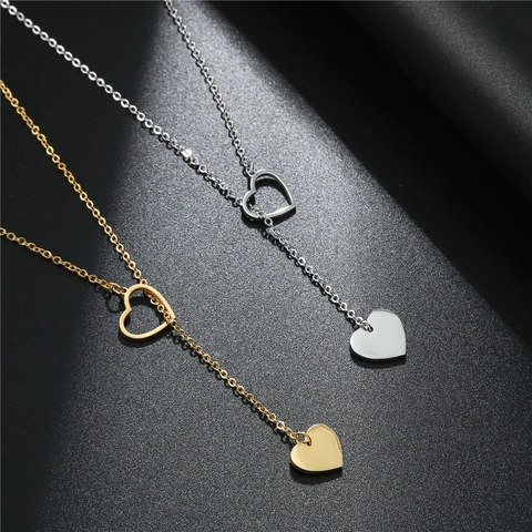 Minimalist Stainless Steel Heart Pendant Y Necklace Gold Silver Plated Clavicle Chain For Women Fashion Jewelry Gift