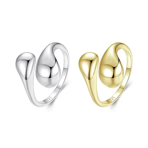 925 Sterling Zilveren Open Ring Voor Dames Minimalistisch Dubbele Waterdruppel Verstelbaar Gepolijst Geometrische Juwelen
