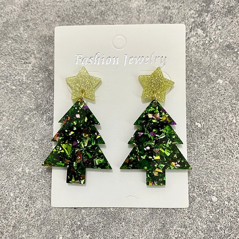 Weihnachtsbaum Ohrhänger Acryl Glitzer Stern Feiertag Party Mode Für Frauen Mit Stahl Ohrenstecker
