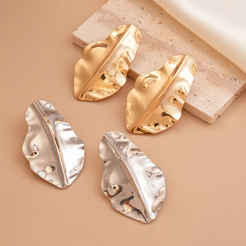 Orecchini A Foglia Con Perno In Argento Sterling 925 Lega Texture Martellata Irregolare Stile Heavy Metal Gioielli Per Donne