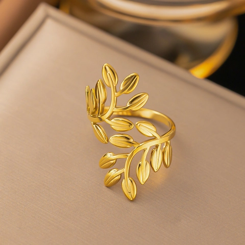 Anello Aperto in Acciaio Inossidabile per Donna Placcato in Oro Reale Regolabile Minimalista Cuore Foglia Stella Marina Serpente Gioielli di Moda