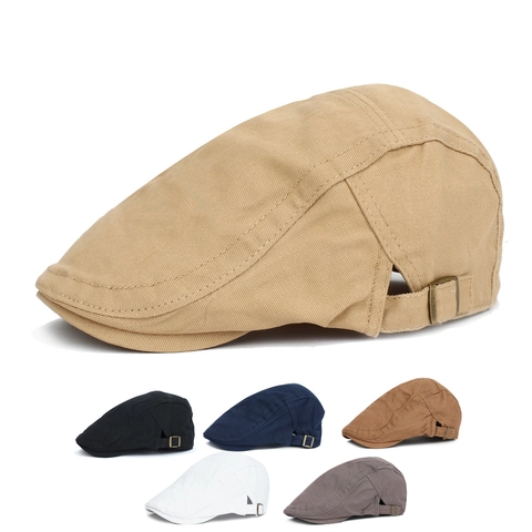 Vintage Cotton Flat Cap Adjustable British Style Ivy Newsboy Hat For Men Women Solid Color Retro Painter Style