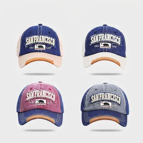Vintage Honkbalpet Denim Katoen Verstelbaar Borduurwerk San Francisco Buiten Zonnehoed Voor Heren Dames Streetwear Stijl
