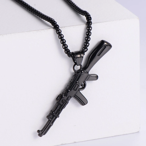 Ciondolo Fucile Forma AK-47 In Acciaio Inossidabile 304 Gioielli Hip Hop Punk Streetwear Per Uomo Donna