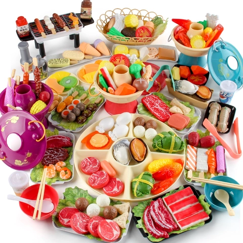 Set Gioco Cucina Per Bambini Hot Pot Barbecue Simulazione Cibo ABS Plastica Educativo Gioco Di Ruolo Per Piccoli Colorato Realistico