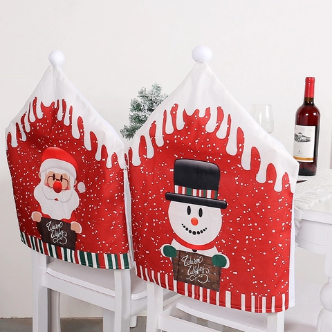 Christmas Chair Back Covers Non-Woven Fabric Santa Claus Snowman Reindeer Cartoon Dining Room Festive Party Decoration