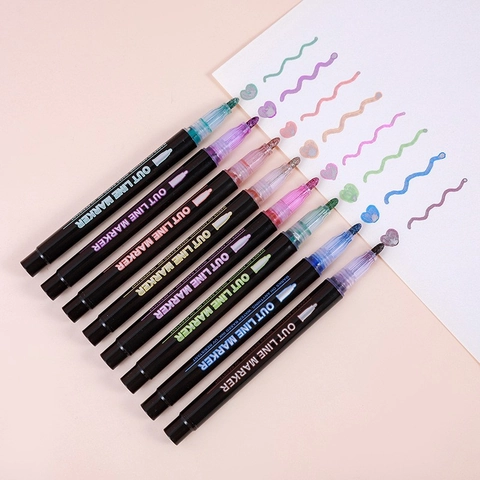 Marqueurs De Contour Stylos Métalliques À Double Ligne Pour Écriture Scintillante Dessin Cartes De Vœux Journaling Fournitures DIY