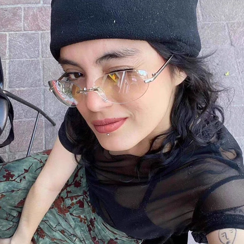 Randlose Ovale Sonnenbrille Metallrahmen Verlaufslinsen Retro Fashion Hip-Hop Y2K Brillen Für Damen