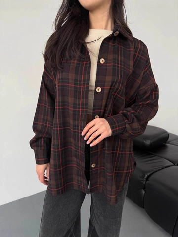 Dames Geruit Overhemd Polyester Katoen Mix Lange Mouwen Revers Oversized Button-Down Vintage Casual Blouse